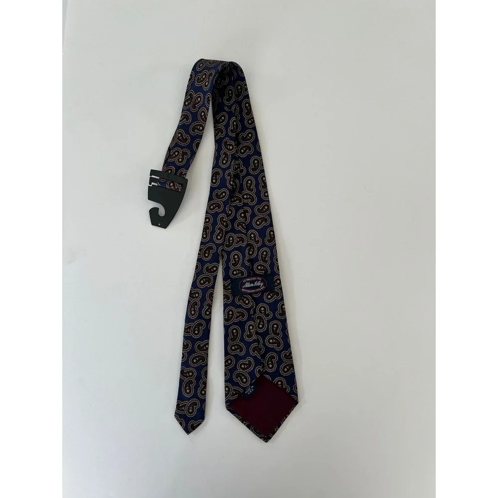 Allen Solly Mens Silk Paisley Tie Navy Blue Burgundy Teal Made in USA Classic